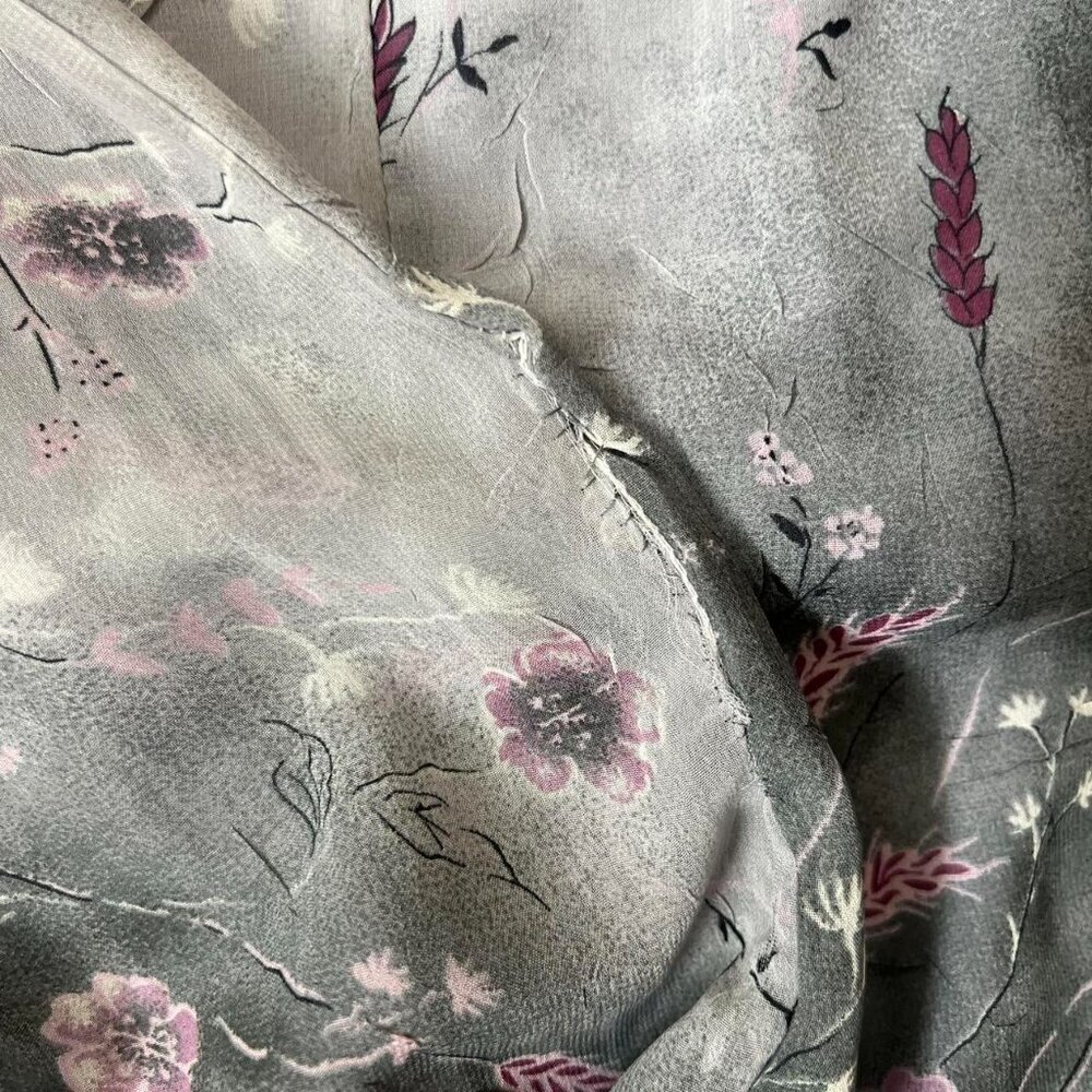 Vintage 90s Gray & Purple Floral Striped Maxi Shirt Dress W/ Waist Tie Size S - Picture 7 of 7